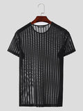 Ceekoo Mens Sexy Striped Sheer Fitted Short Sleeve T-Shirt