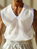 Ceekoo Mens Striped V-Neck Sheer Sleeveless Tank