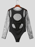 Ceekoo Mens Cutout Mesh Patchwork Long Sleeve Bodysuit