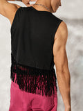 Ceekoo Mens Fringe Detail Front Open Waistcoat