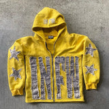 Ceekoo  -   90s Streetwear Trendy Brand Crying Face Letter Embroidered Zipper Hoodie Men Y2k Retro Harajuku Jacket Hip-hop Rock Casual Oversized Sweatshirt