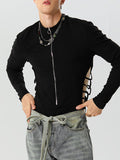 Ceekoo Mens Cutout Zip Front Rib-Knit Bodysuit