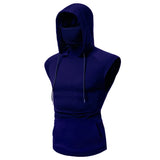  Ceekoo Mens Gym Hoodie Sleeveless with Mask Sweatshirt Hoodies Casual Splice Large Open-Forked Male Clothing Mask Button Sports Hooded