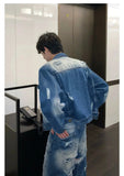 Ceekoo Blue Denim Jacket & Ripped Wide-leg Jeans