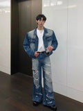 Ceekoo Blue Denim Jacket & Ripped Wide-leg Jeans