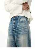 Ceekoo Blue Straight Wide-leg Jeans