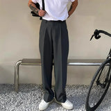 Ceekoo  -  Gray Suit Pants Men Fashion Business Society Mens Dress Pants Korean Loose Straight Pants Mens Office Formal Trousers M-2XL