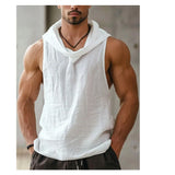 Ceekoo  -  Men's Sleeveless Tee Tops Basketball Vest Summer Cotton and Linen Men's Vest Personalized White Hooded Vest Casual Sweatshirt