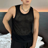 Ceekoo  -  Mens Sexy Hollow Mesh Knitted Vest Genderless New Nightclub Niche Casual Solid Color Sleeveless Knitted Tank Top Unisex