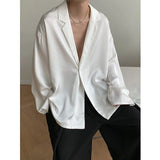 Ceekoo  -  Summer Black White Silk Blazer Men's Fashion Business Society Mens Suit Jacket Korean Loose Casual Dress Jacket Men M-XL