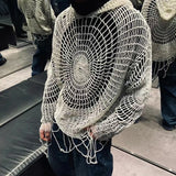 Ceekoo  -  Y2k Clothes Spider Web Hollow Hole Design Trendy Men LGBT Streetwear Hooded Pullover Knit Top Sweater Mens Korean Fashion свитер