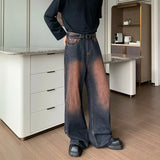 Ceekoo Gradient Color Wide Leg Mopping Jeans