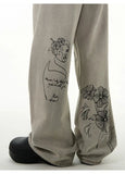 Ceekoo Gray Graffiti Wide-Leg Jeans