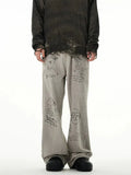 Ceekoo Gray Graffiti Wide-Leg Jeans