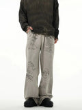 Ceekoo Gray Graffiti Wide-Leg Jeans