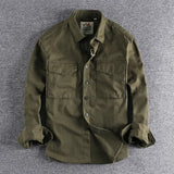 CeekooRetro Male Cargo Shirt Jacket Canvas Cotton Khaki Military Uniform Light Casual Work Safari Style Shirts Mens Top Clothing