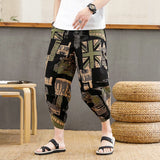 Ceekoo   Cotton Harem Pants Men  Summer Japanese Men Women Hip Hop Plus Size Wide Leg Pants Bloomers Calf-Length Pants Joggers