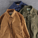 CeekooRetro Male Cargo Shirt Jacket Canvas Cotton Khaki Military Uniform Light Casual Work Safari Style Shirts Mens Top Clothing