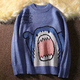 Ceekoo  -  Men Turtlenecks Shark Sweater Men Winter Patchwor Harajuku Korean Style High Neck Oversized Grey Turtleneck For Men