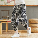 Ceekoo   Cotton Harem Pants Men  Summer Japanese Men Women Hip Hop Plus Size Wide Leg Pants Bloomers Calf-Length Pants Joggers