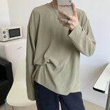 Ceekoo Summer Pleated T Shirt Men's Fashion Solid Color Casual Long-sleeved T-shirt Men Korean Loose Oversize Ice Silk Tshirt Mens Tops