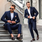 Ceekoo  -  Navy Blue Casual Wedding Mens Suits One Button Suit Men Wedding Suits 2 Pieces(Jacket+Pant)traje de novio para boda