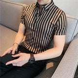 Ceekoo  Camisas De Hombre High Quality Men's Shirt Korean Luxury Clothing Summer Short Sleeve Striped Shirts For Men Slim Fit Blouses