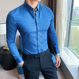Ceekoo Camisas De Hombre New Work Wear Solid Long Sleeve Social Shirts For Men Clothing Slim Fit Formal Mens Dress Shirts Big Size 5XL