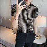 Ceekoo  Camisas De Hombre High Quality Men's Shirt Korean Luxury Clothing Summer Short Sleeve Striped Shirts For Men Slim Fit Blouses