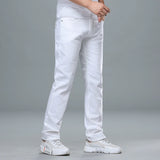 CeekooClassic Style Men's Regular Fit White Jeans Business Fashion Denim Advanced Stretch Cotton Trousers Male Brand Pants