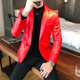 Ceekoo Blazer Hombre PU Leather Jackets Men Fashion Solid Slim Fit One Button Business Casual Blazers For Men Korean style Suit Jacket