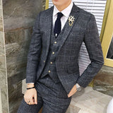 Ceekoo ( Jacket + Vest + Pants ) Men's England Plaid Casual Suit Mens Classic Single Button Official Suit Groom Wedding Dress Suit