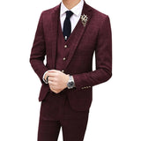 Ceekoo ( Jacket + Vest + Pants ) Men's England Plaid Casual Suit Mens Classic Single Button Official Suit Groom Wedding Dress Suit