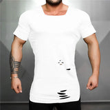 Ceekoo  New Fashion Solid Ripped T Shirt Mens Hip Hop Extend T Shirt Men Destroy Hole Cotton Fitness T shirt Homme