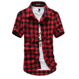 Ceekoo  Red And Black Plaid Shirt Men Shirts  New Summer Fashion Chemise Homme Mens Checkered Shirts Short Sleeve Shirt Men Blouse