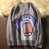 Ceekoo  -  Men Turtlenecks Shark Sweater Men Winter Patchwor Harajuku Korean Style High Neck Oversized Grey Turtleneck For Men