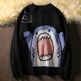 Ceekoo  -  Men Turtlenecks Shark Sweater Men Winter Patchwor Harajuku Korean Style High Neck Oversized Grey Turtleneck For Men