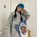 Ceekoo  -  Men Turtlenecks Shark Sweater Men Winter Patchwor Harajuku Korean Style High Neck Oversized Grey Turtleneck For Men