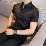 Ceekoo  Camisas De Hombre High Quality Men's Shirt Korean Luxury Clothing Summer Short Sleeve Striped Shirts For Men Slim Fit Blouses