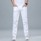 CeekooClassic Style Men's Regular Fit White Jeans Business Fashion Denim Advanced Stretch Cotton Trousers Male Brand Pants