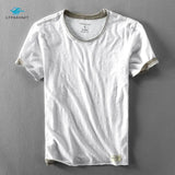 Ceekoo  Men Summer Fashion Brand Japan Style Bamboo Cotton Solid Color Short Sleeve T-shirt Male Casual Simple Thin White Tee Tshirts