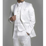 Ceekoo  -  3 piece White Satin Men Suits for Wedding Groom Tuxedos Peaked Lapel Custom Formal Man Suit Set Jacket Vest with Pants