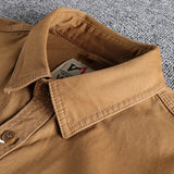 CeekooRetro Male Cargo Shirt Jacket Canvas Cotton Khaki Military Uniform Light Casual Work Safari Style Shirts Mens Top Clothing