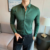 Ceekoo Camisas De Hombre New Work Wear Solid Long Sleeve Social Shirts For Men Clothing Slim Fit Formal Mens Dress Shirts Big Size 5XL