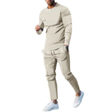 men fall outfit Men's Suit Spring and Autumn Loose round Neck Long Sleeve T Pants Two-Piece Casual Men's Sportswear