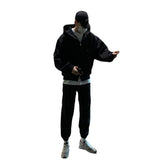 guys clothing styles Early Autumn Black Hooded Sweater Coat Men's Casual Pants Ankle-Tied Pants Suit Loose American Korean Style Dongdaemun