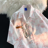 mens fashion American-Style Trendy Star Full Printed Chain Short-Sleeved Shirt Men's and Women's Niche Sweet Casual All-Match Outdoor Beach Shirt