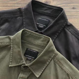 mens outfits Shirt Men's New Ins Versatile Casual Shirt Japanese Pure Cotton Loose American Retro Army Green Shirt Jacket