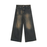 Ceekoo Niche worn and distressed retro washed straight jeans men's autumn new loose versatile wide-leg mopping trousers