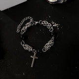 Ceekoo CROSS BLACK PEARL CHAIN BRACELET